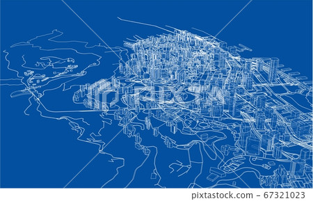 Outline city concept. Wire-frame style 67321023