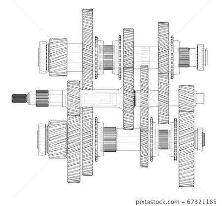 Outline gearbox concept. 3D illustration 67321165