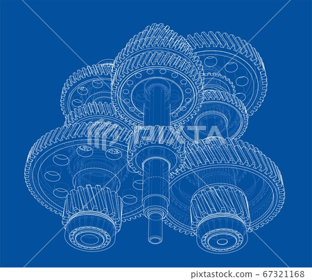 Outline gearbox concept. 3D illustration Outline gearbox concept. 3D illustration 67321168
