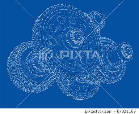 Outline gearbox concept. 3D illustration Outline gearbox concept. 3D illustration 67321169