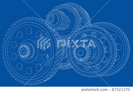 Outline gearbox concept. 3D illustration Outline gearbox concept. 3D illustration 67321170