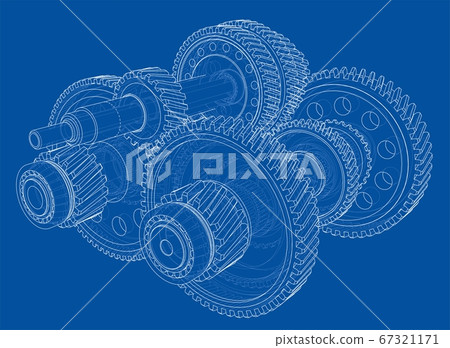 Outline gearbox concept. 3D illustration Outline gearbox concept. 3D illustration 67321171