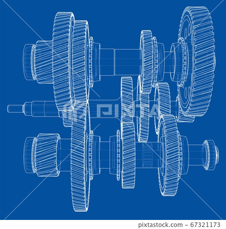 Outline gearbox concept. 3D illustration Outline gearbox concept. 3D illustration 67321173