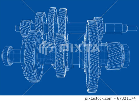 Outline gearbox concept. 3D illustration Outline gearbox concept. 3D illustration 67321174