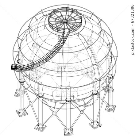 Spherical gas tank outline. 3D illustration 67321396
