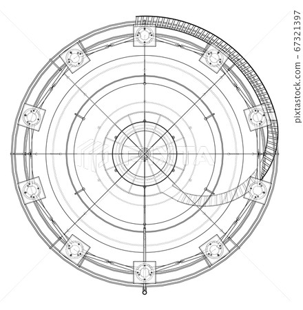 Spherical gas tank outline. 3D illustration Spherical gas tank outline. 3D illustration 67321397