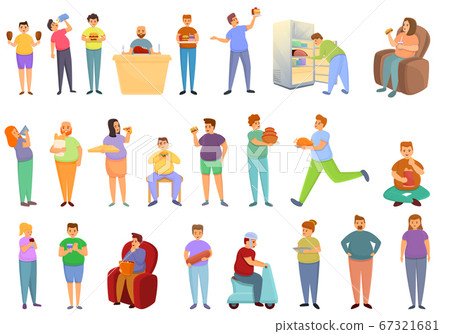 Gluttony icons set, cartoon style 67321681