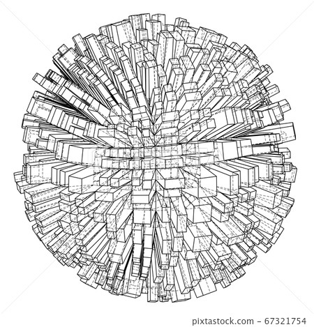 Abstract 3d Sphere with City, Blueprint Style 67321754