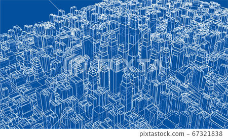 Wire-frame Twisted City, Blueprint Style 67321838
