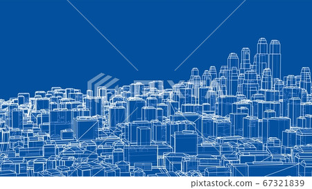 Wire-frame Twisted City, Blueprint Style 67321839