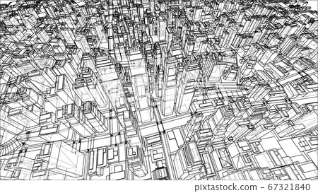 Wire-frame Twisted City, Blueprint Style 67321840