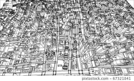 Wire-frame Twisted City, Blueprint Style Wire-frame Twisted City, Blueprint Style 67321841