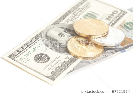Golden end silver bitcoins with U.S. dollars 67321954