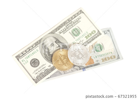 Golden end silver bitcoins with U.S. dollars 67321955