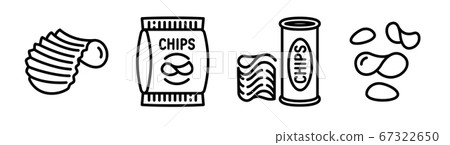 Chips potato icons set, outline style Chips potato icons set, outline style 67322650