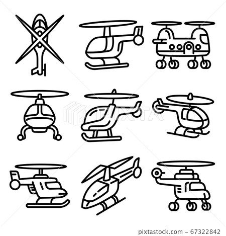Helicopter icon set, outline style Helicopter icon set, outline style 67322842