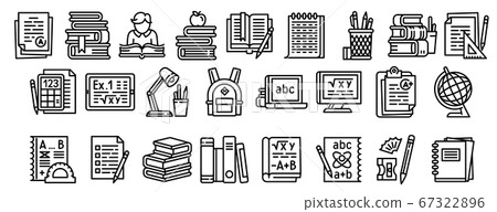 Homework icons set, outline style-插圖素材 [67322896] - PIXTA圖庫