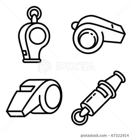 Whistle icons set, outline style Whistle icons set, outline style 67322914
