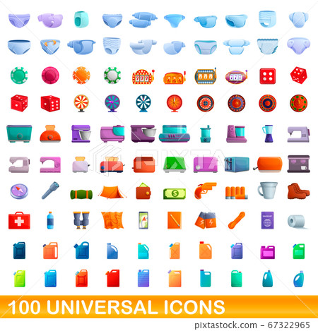 100 universal icons set, cartoon style 67322965