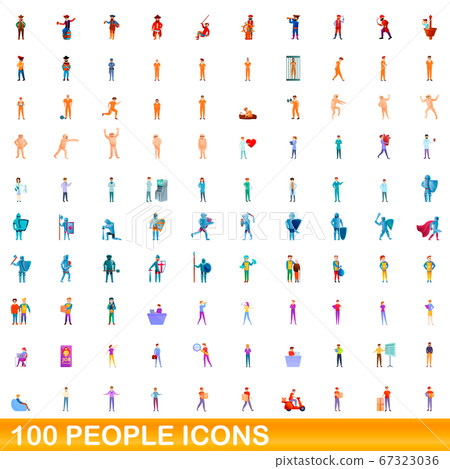 100 people icons set, cartoon style 67323036