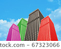Colourful Psychedelic Buildings Withe Clear Blue Sky Background 67323066