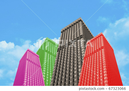 Colourful Psychedelic Buildings Withe Clear Blue Sky Background Colourful Psychedelic Buildings Withe Clear Blue Sky Background 67323066