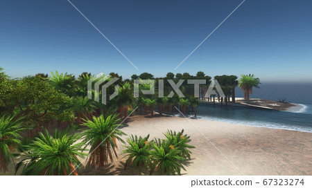 Palms on the tropical beach 3d rendering 67323274