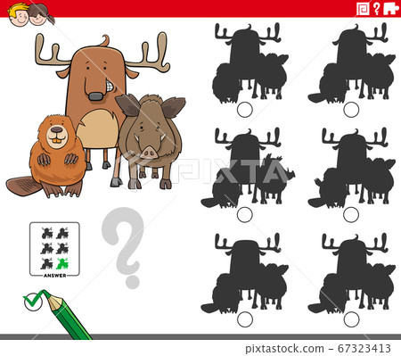 educational shadows game with animal characters - Stock Illustration ...