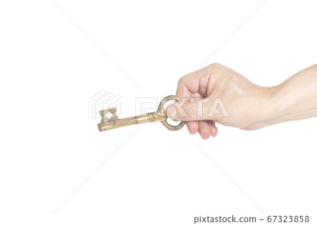 man's hand with antique golden key man's hand with antique golden key 67323858