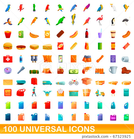 100 universal icons set, cartoon style 100 universal icons set, cartoon style 67323925