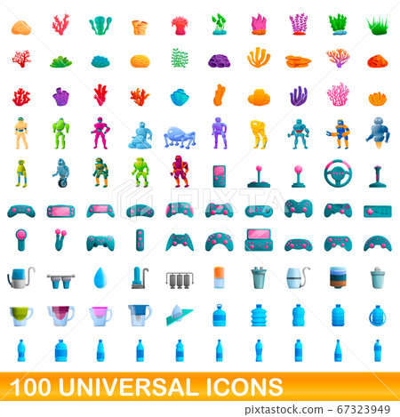 100 universal icons set, cartoon style 67323949