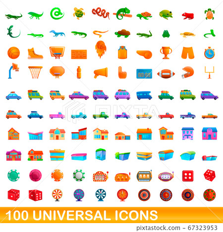 100 universal icons set, cartoon style 100 universal icons set, cartoon style 67323953