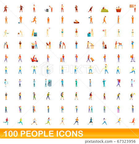 100 people icons set, cartoon style 67323956