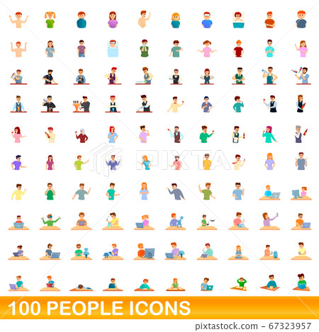 100 people icons set, cartoon style 67323957