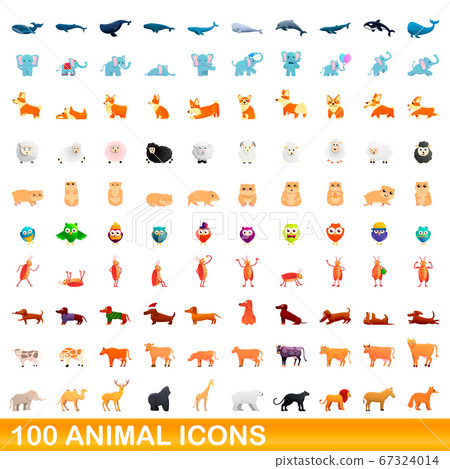 100 animal icons set, cartoon style 100 animal icons set, cartoon style 67324014