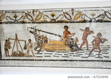 Tunis, TUNISIA - February 06, 2009: Ancient Roman mosaics in Bardo National Museum 67324090