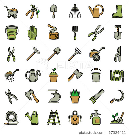 Gardening tools icons set, outline style 67324411