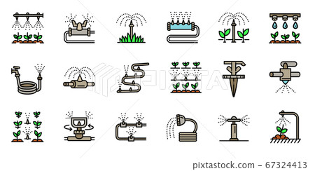 Irrigation system icons set, outline style 67324413