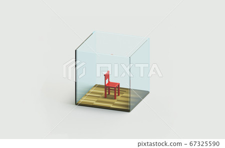 Single chair behind the glass walls. A social isolation and distancing concept. 3d illustration Single chair behind the glass walls. A social isolation and distancing concept. 3d illustration 67325590
