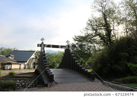 Bridge made of wood in Azumino park 67328474