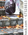 Stone steps with fallen leaves and Japanese sandals 67328813