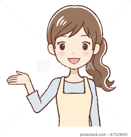 Female upper body to guide with raised right hand Female upper body to guide with raised right hand 67329091