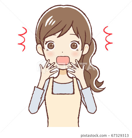 Surprised expression apron female upper body 67329313