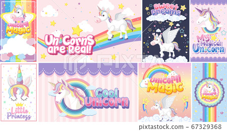 Cute unicorn banner on pastel background color 67329368