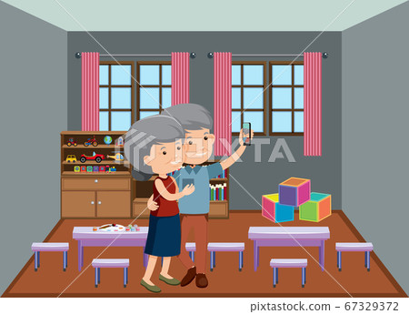 Background scene with old couple relaxing at home 67329372
