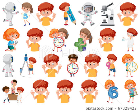 Set of children with education objects isolated Set of children with education objects isolated 67329422