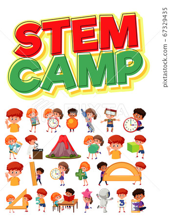 Stem camp logo and set of children with education 67329435