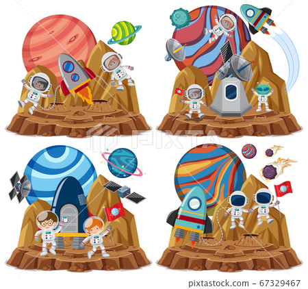Set of space themes with astronauts isolated on Set of space themes with astronauts isolated on 67329467
