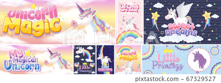 Cute unicorn banner on pastel background color Cute unicorn banner on pastel background color 67329527
