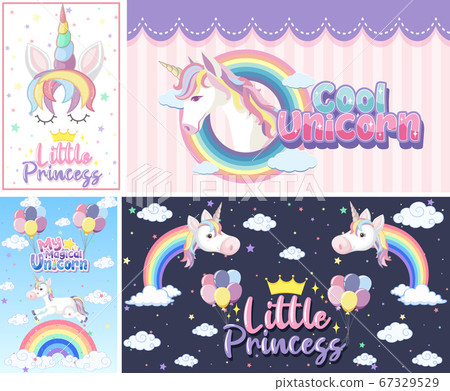 Cute unicorn banner on pastel background color Cute unicorn banner on pastel background color 67329529